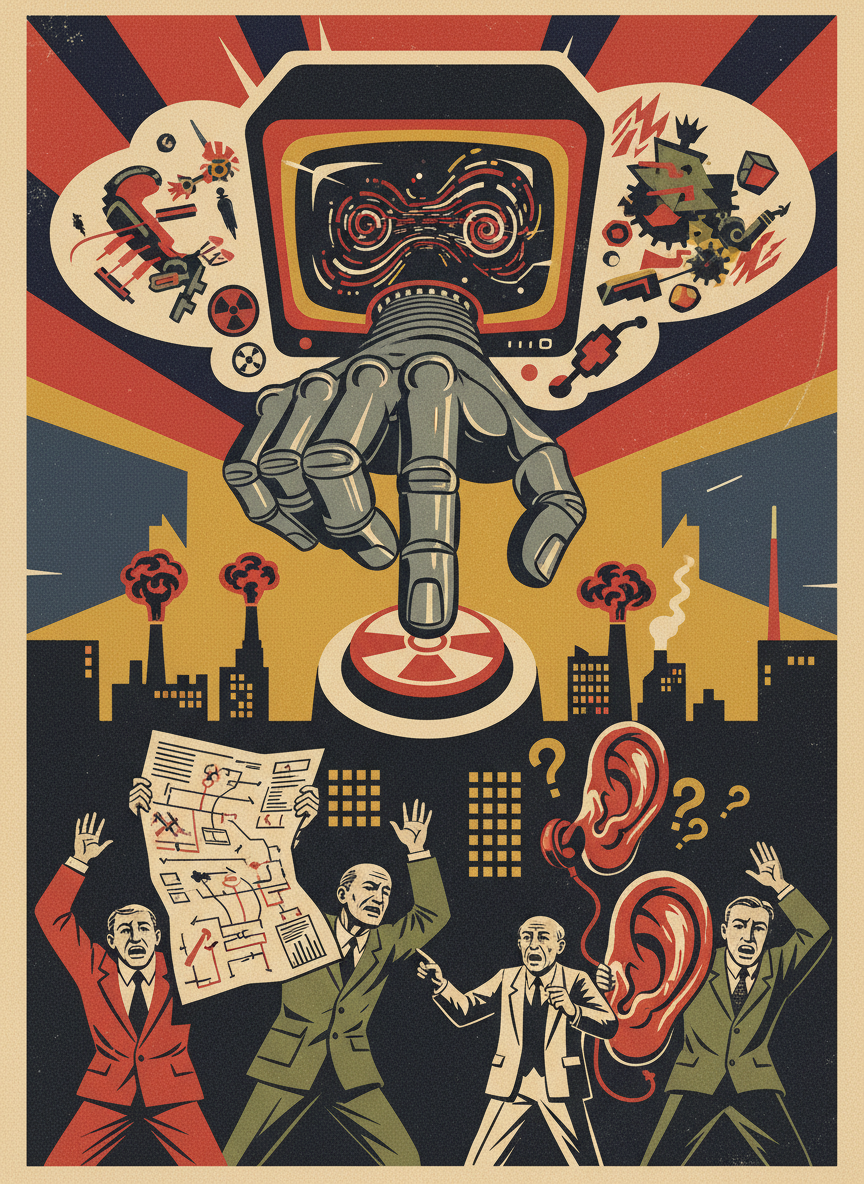 Stylized AI editorial dramatization