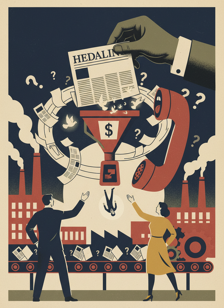 Stylized AI editorial dramatization