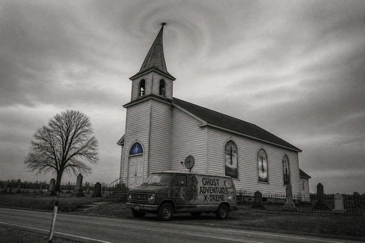 Black-and-white recreation of the historic location