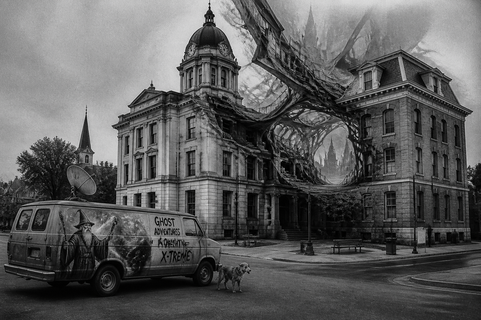Black-and-white recreation of the historic location