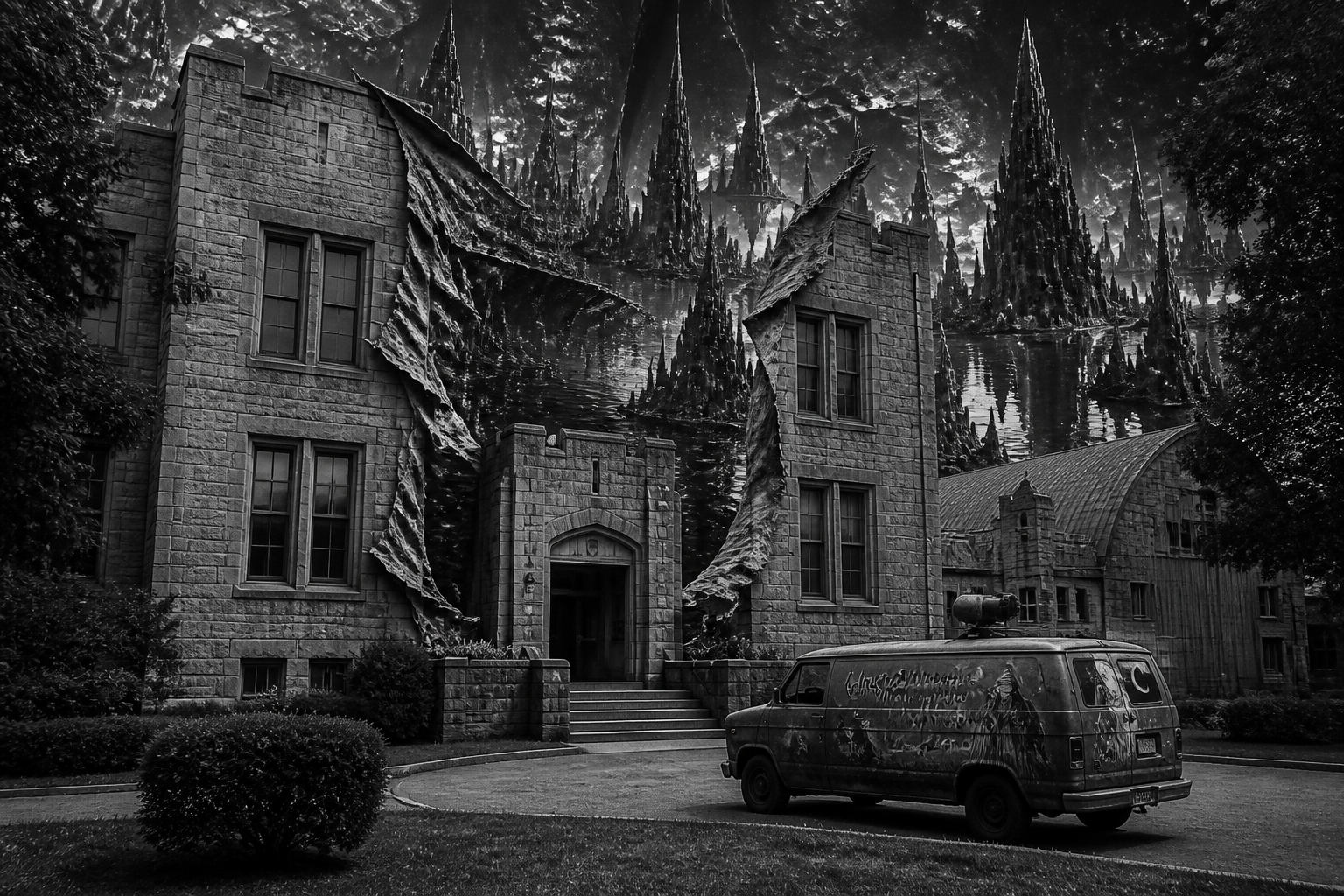 Black-and-white recreation of the historic location