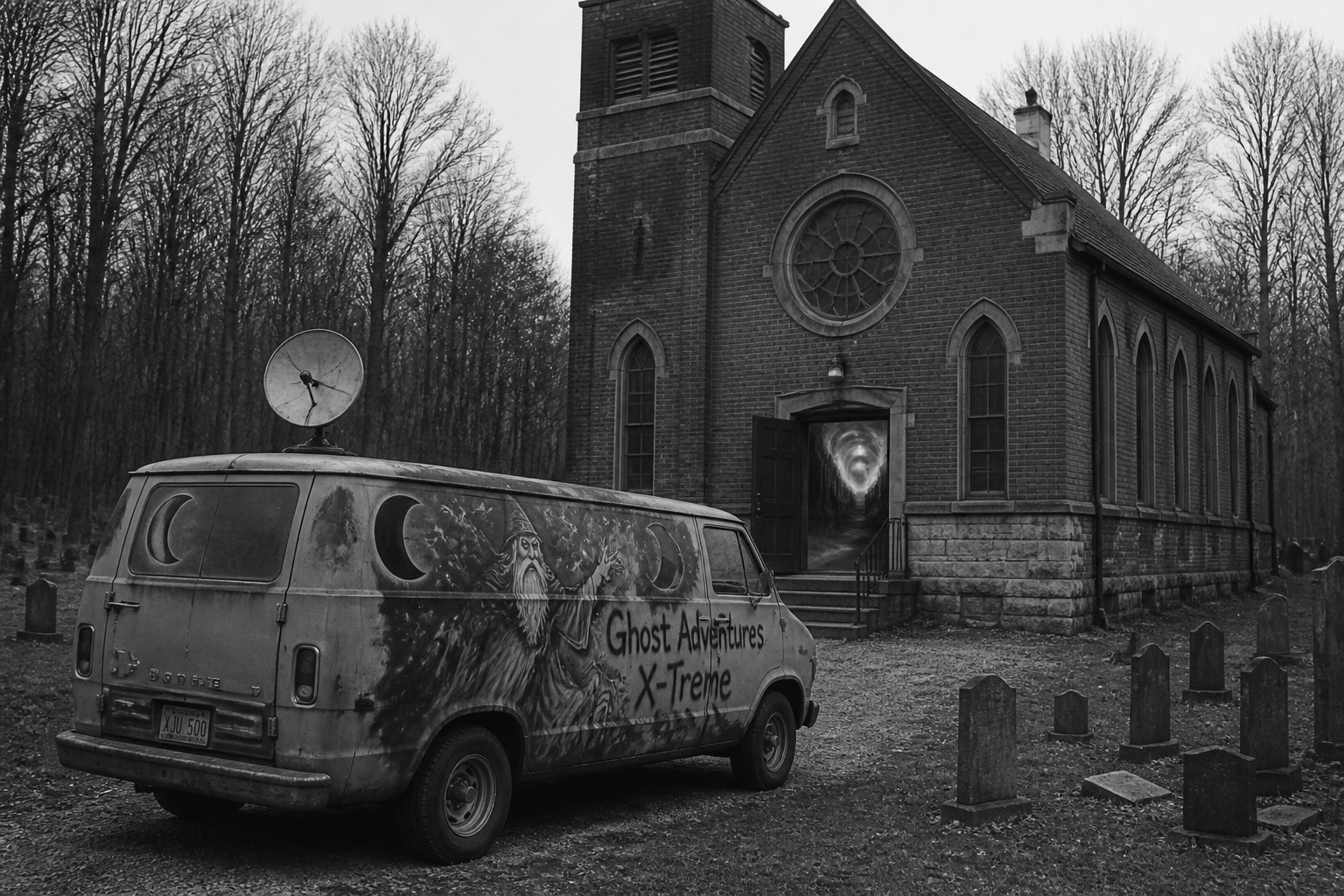 Black-and-white recreation of the historic location