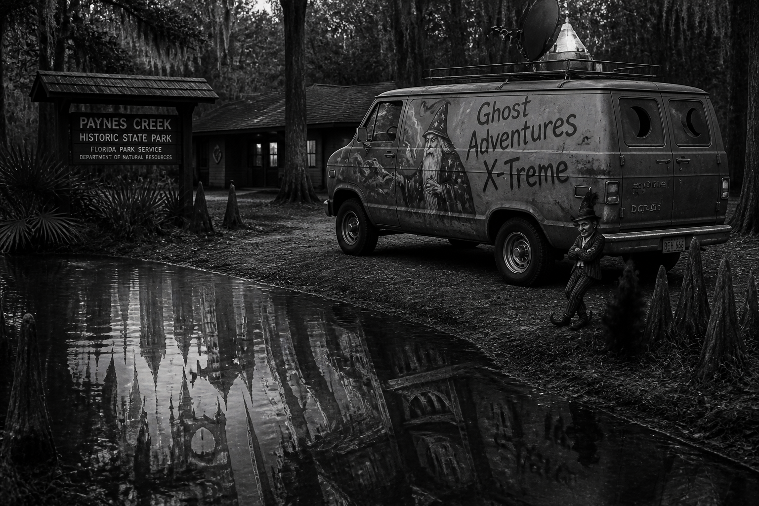 Black-and-white recreation of the historic location
