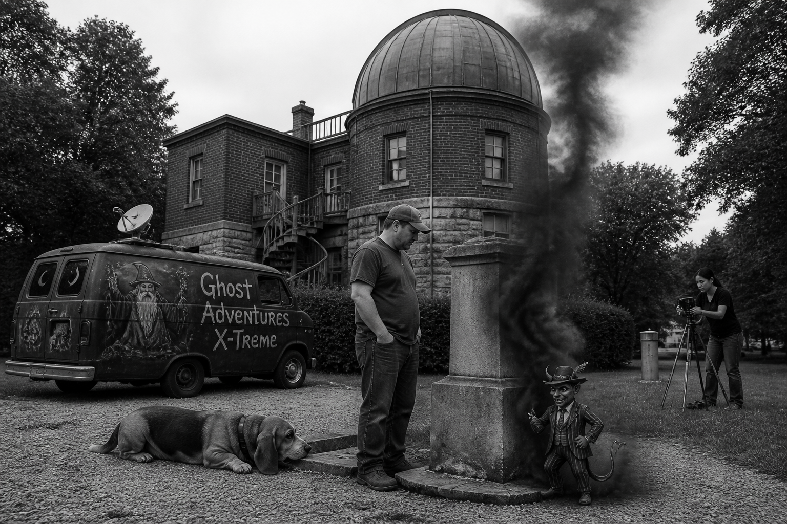 Black-and-white recreation of the historic location