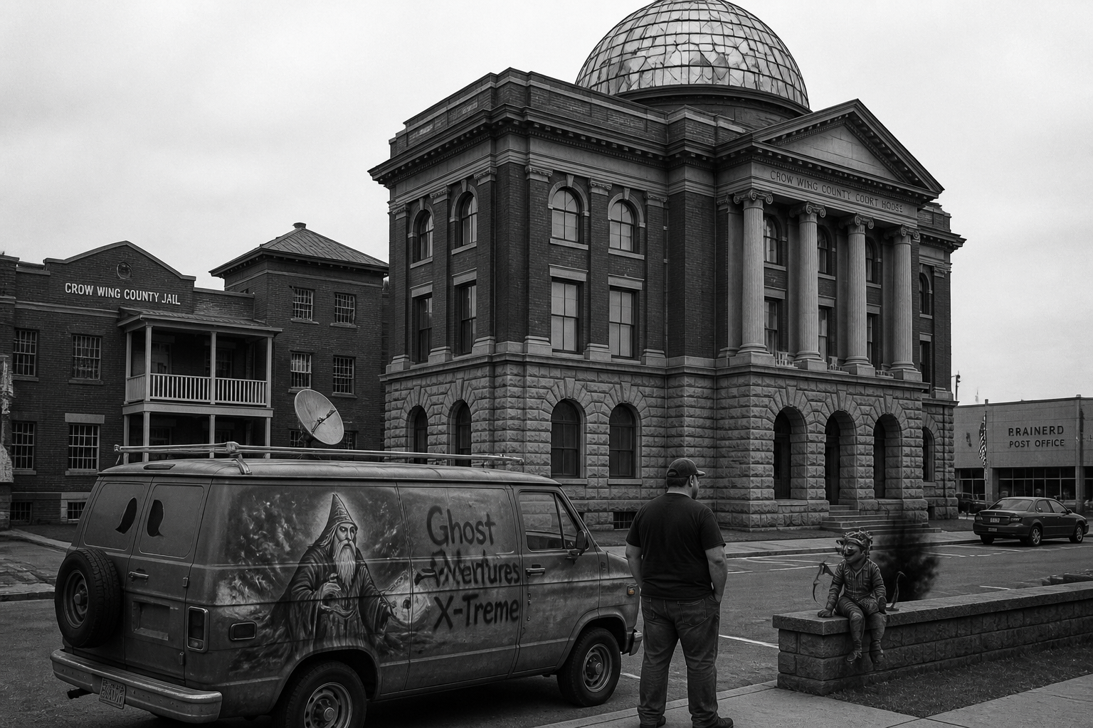 Black-and-white recreation of the historic location