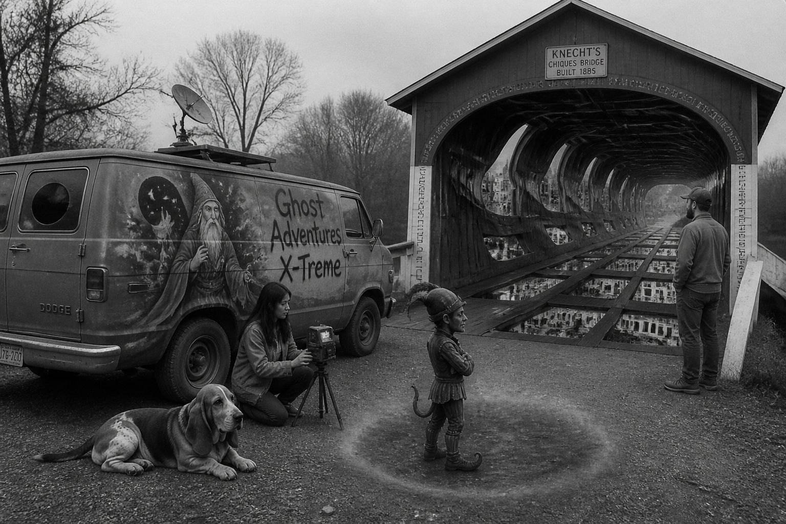 Black-and-white recreation of the historic location