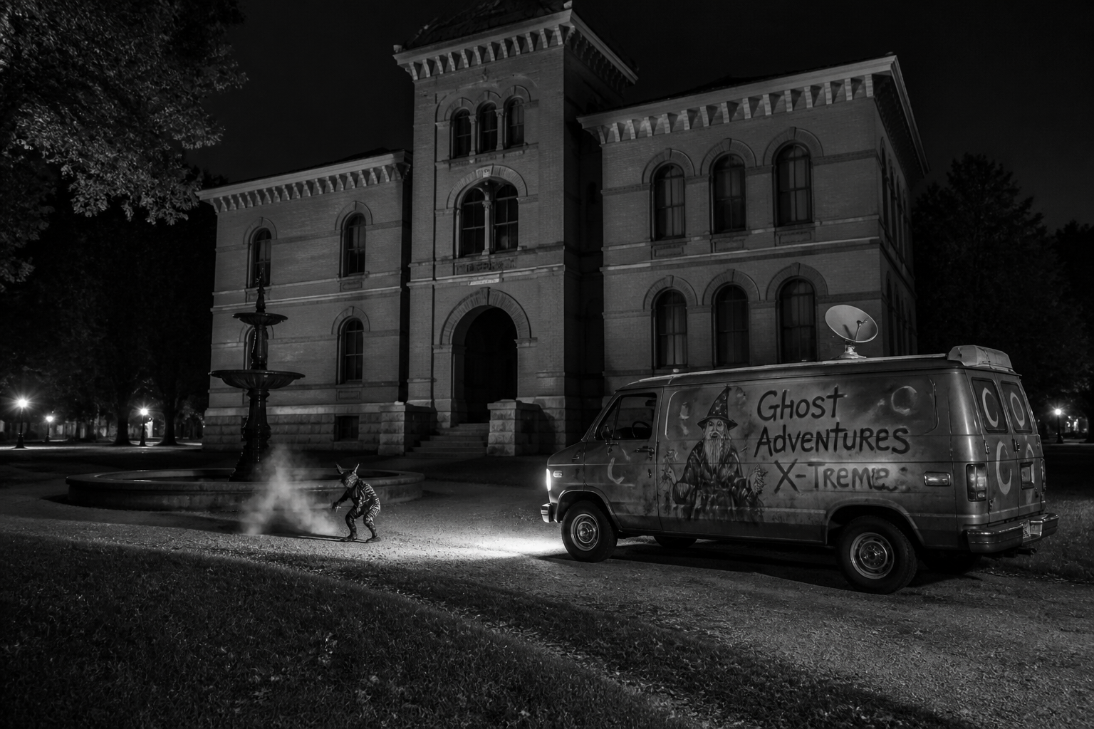 Black-and-white recreation of the historic location