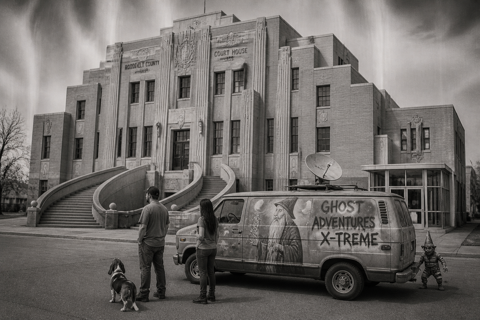 Black-and-white recreation of the historic location