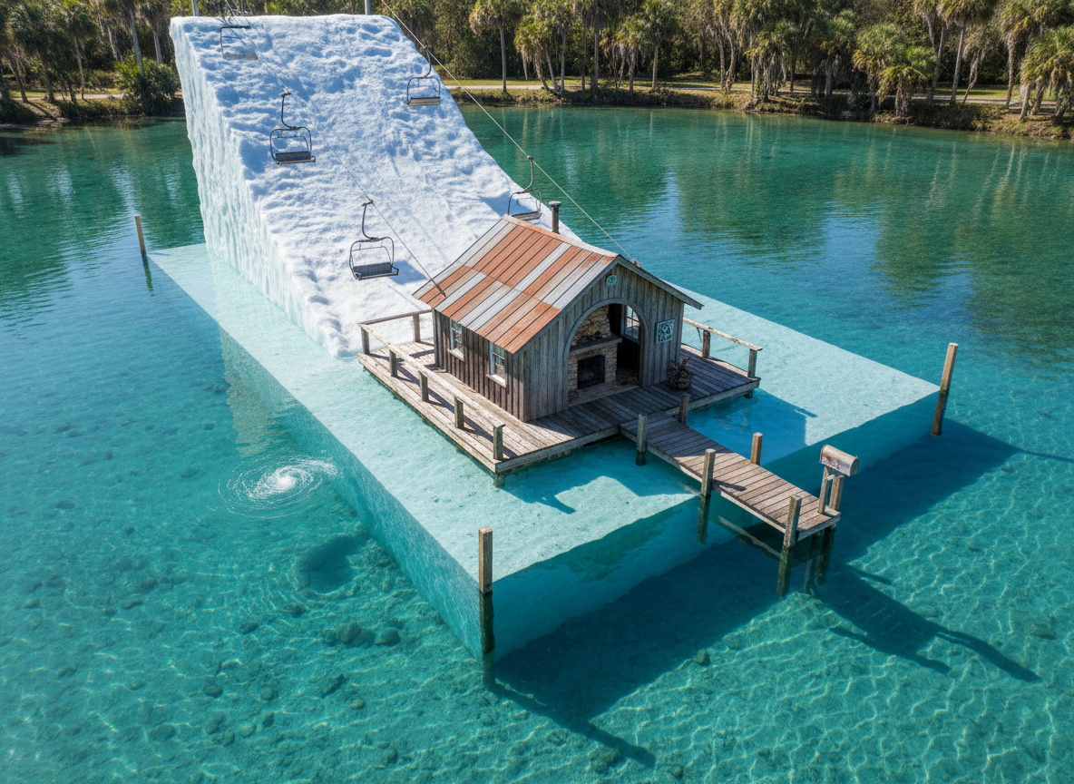 Own a Literal Lake Slice & a Manatee-Powered Ski Slope